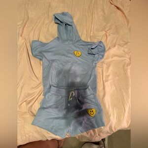 Jessica Simpson Light Blue Girls Hoodie & Shorts Set with Yellow Smiley Patches